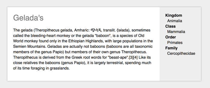 Card with text left and list of meta info right, right secton has background extending all around