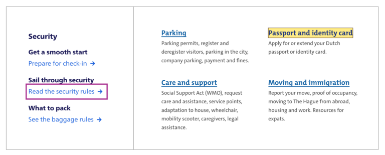 On left list of links with one that has purple outline, on right, list of links with one yellow background and dark thin border