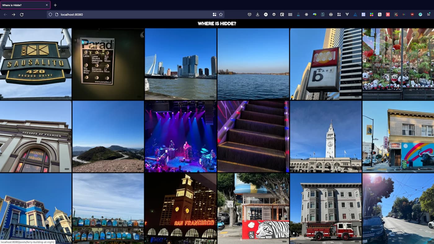 page with header where is hidde and a lot of square photos